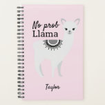 Agenda No prob llama linda llama llama ilustracion rosa<br><div class="desc">Personalice este planificador con mi ilustracion gris de llama "No Prom Llama". Ilustrar con mis hijos estos animales divertidos ha sido una actividad muy preciada. Estoy tan feliz de que podamos compartir estos diseños contigo. Este planificador está en un fondo rosado. Seleccione entre otras opciones de color.</div>