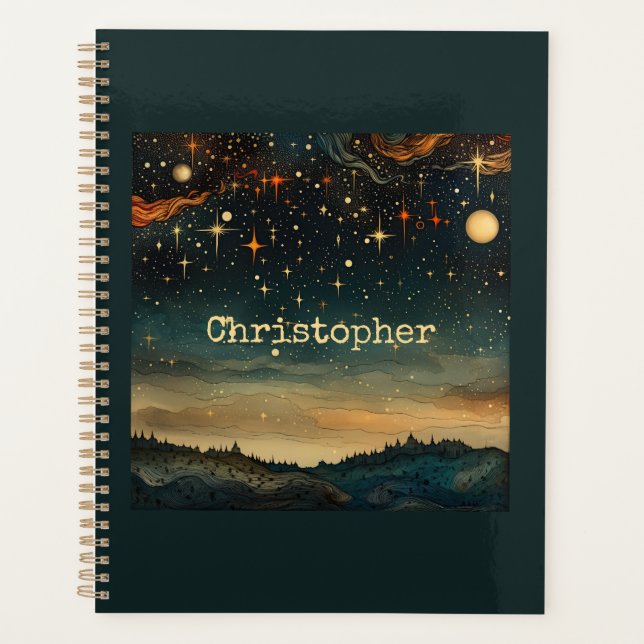 Agenda Noche estrellada azul romántico con nombre (Anverso)