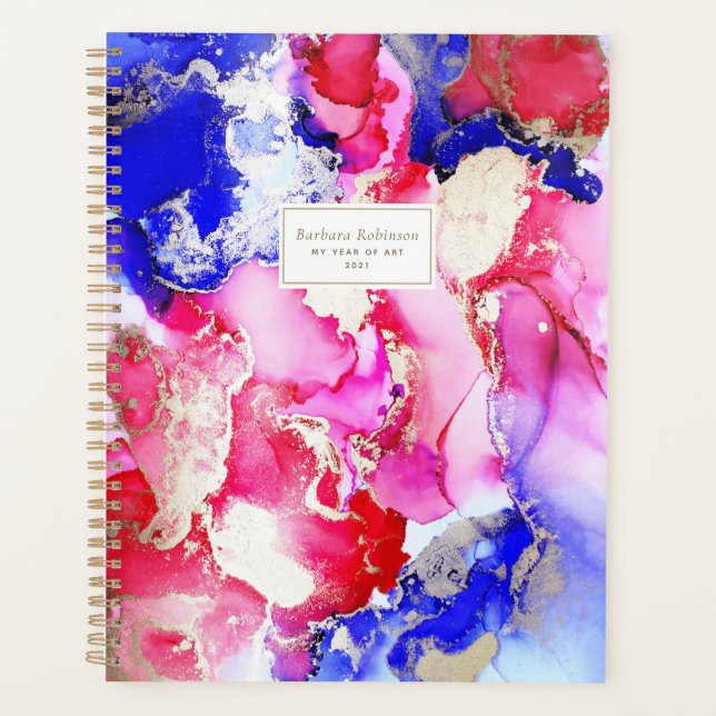 Agenda Nombrado Abstract Art Pink Purple Gold (Anverso)