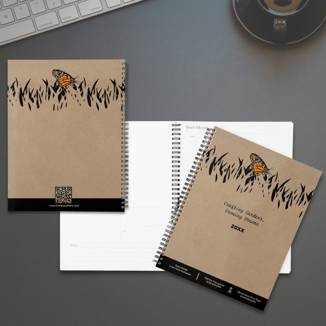 Agenda Nombramiento de mariposa de silicona de césped pro (Professional Lawn Silhouette Butterfly Appointment Planner - Khaki & Black)