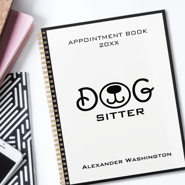 Agenda Nombramiento mínimo del servicio de perros blancos (Minimal Black and White Dog Service Appointment Planner)