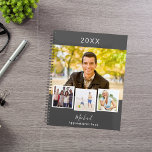 Agenda Nombramientos de collage de fotos grises de carbón<br><div class="desc">Crea tu propio collage de fotos único. Usa cuatro,  cuatro de tu foto favorita. Personalizar y un año,  nombre y texto. Fondo gris de carbón vegetal,  texto blanco.</div>