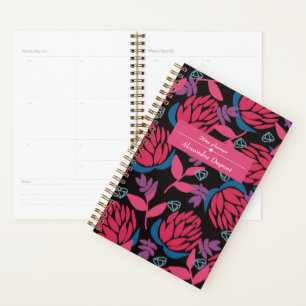 Agenda Nombre año floral rosas negro elegante chic