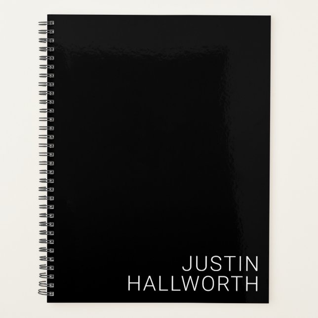 Agenda Nombre blanco moderno en negro (Anverso)