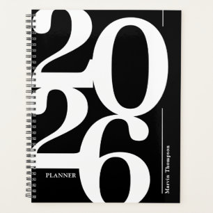 Agenda Nombre blanco negro 2026