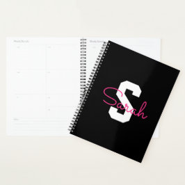 Agenda Nombre Bonito & Monograma | Negro Blanco & Rosa
