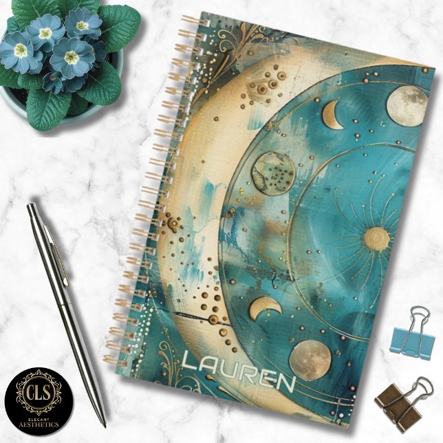 Agenda Nombre Celestial Limpio de Luna y Sol (Daily Planner – Personalized Magical Celestial)
