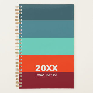Agenda Nombre de Franjas Burgundy Escarlata Azul Retro