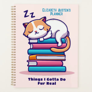 Agenda Nombre de gato en una pila de libros Personalizado