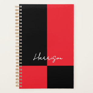 Agenda Nombre de guión de bloque de color rojo y negro pe