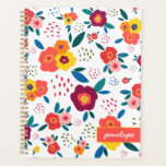 Agenda Nombre de guión de coral del patrón de disquete mo<br><div class="desc">¡Genial,  moderno y divertido! Este planificador personalizado con una preciosa huella floral con flores y hojas en rosa,  coral,  naranja,  azul y verde gritos de alegría primavera. Maravilloso para madres,  jardineros,  novias,  adolescentes y más. Parte de una colección de Parcel Studios.</div>