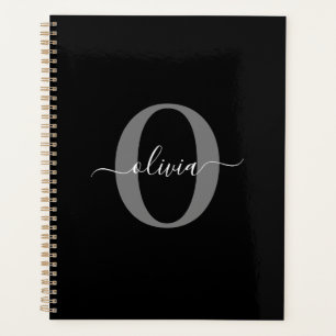 Agenda Nombre de guión de monograma personalizado Gris bl