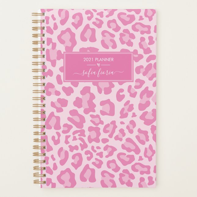 Agenda Nombre de guión elegante del leopardo rosa Girly 2 (Anverso)