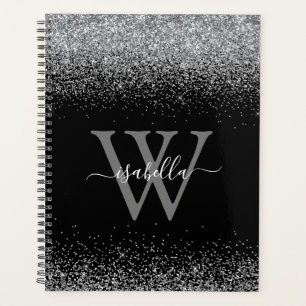 Agenda Nombre de guión elegante del Purpurina negro desl