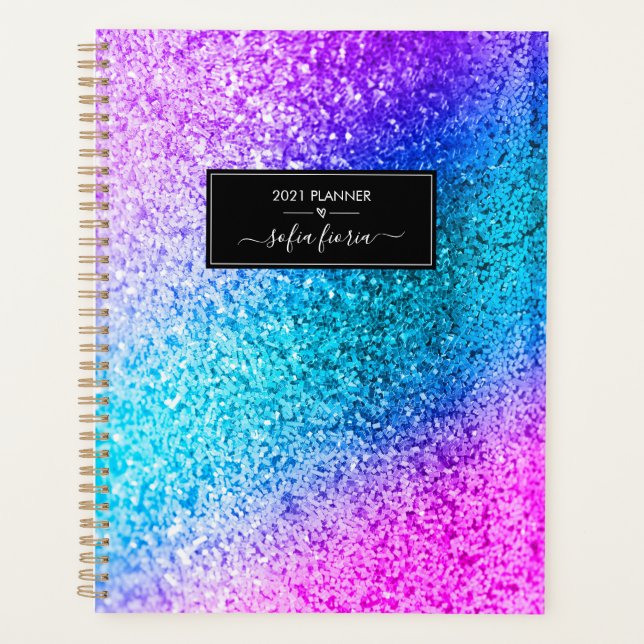 Agenda Nombre de guión elegante Purpurina personalizado 2 (Anverso)