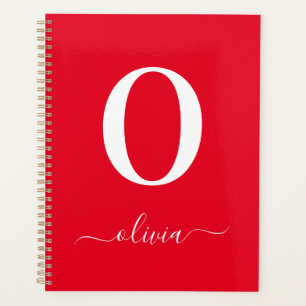 Agenda Nombre De Guión Monograma Personalizado Rojo Y Bla
