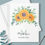 Agenda Nombre de la vegetación del Eucalyptus del girasol<br><div class="desc">Este planificador floral está decorado con girasoles acuáticos,  eucaliptos y follaje en tonos amarillos,  verdes y dorados. Personalizable fácil con su nombre y monograma. Porque creamos nuestra obra de arte no encontrarás esta imagen exacta de otros diseñadores. Acuarela original © Michele Davies.</div>