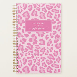 Agenda Nombre de letra cursiva elegante de leopardo rosa 