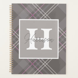 Agenda Nombre de monograma con placa gris personalizado