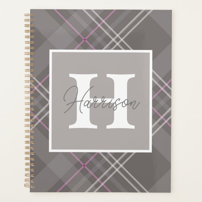 Agenda Nombre de monograma con placa gris personalizado (Anverso)