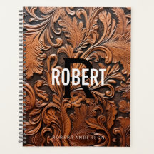 Nombre de monograma de cuero labrado vintage