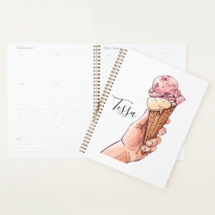 Agenda Nombre de monograma de diseño de cono de helado