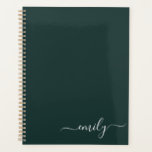 Agenda Nombre de monograma de escritura moderna verde osc<br><div class="desc">Nombre de Monograma de Guión Simple Verde Oscuro. Esto hace que el dulce perfecto cumpleaños 16,  boda,  ducha de novia,  aniversario,  ducha de bebé o fiesta de soltera sea regalo para alguien que ama el lujo glam y los estilos de moda.</div>