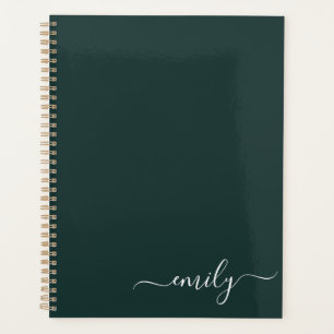 Agenda Nombre de monograma de escritura moderna verde osc
