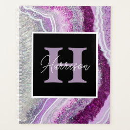 Agenda Nombre de Monograma de Geode Purple Agate Crystal