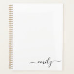 Agenda Nombre de monograma del guión moderno blanco negro<br><div class="desc">Nombre de monograma de script simple en blanco y negro. Esto hace que el dulce perfecto cumpleaños 16,  boda,  ducha de novia,  aniversario,  ducha de bebé o fiesta de soltera sea regalo para alguien que ama el lujo glam y los estilos de moda.</div>