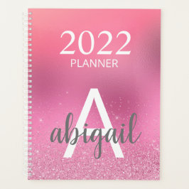 Agenda Nombre de monograma elegante de Purpurina rosa Rub