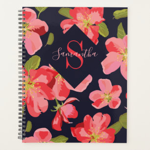 Agenda Nombre de monograma floral azul marino Botánico 20