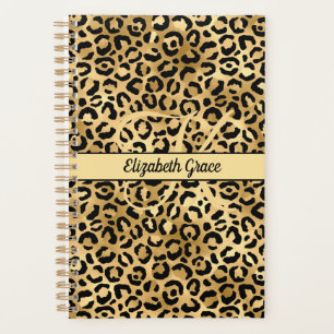 Agenda Nombre de monograma negro estampado en leopardo do