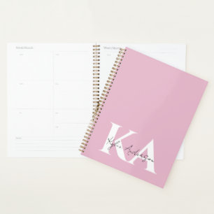 Agenda Nombre de monograma personalizado rosado moderno: