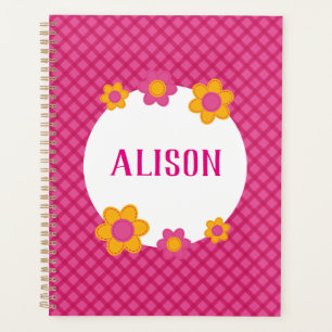 Agenda Nombre de niña a cuadros fucsia floral