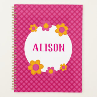 Agenda Nombre de niña a cuadros fucsia floral