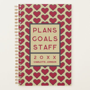 Agenda Nombre de objetivos amarillos corazón rojo retro 2