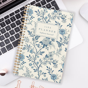 Agenda Nombre de patrón de toile floral azul francés