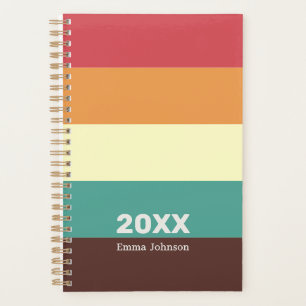 Agenda Nombre de rayas marrones crema rojo oxidado retro