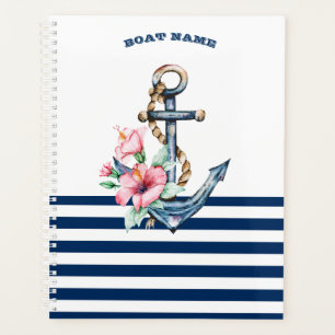 Agenda Nombre del barco, Ancla floral rayas azul marino