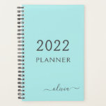 Agenda Nombre del Monograma de la escritura azul Verde az<br><div class="desc">2022 Aqua Blue Verde azulada Monogram Agregue su propio nombre de script 2022 Calendar Boda Event Planner. Esto hace que el dulce perfecto cumpleaños 16, boda, ducha de novia, aniversario, ducha de bebé o fiesta de soltera sea regalo para alguien que ama el lujo glam y los estilos de moda....</div>