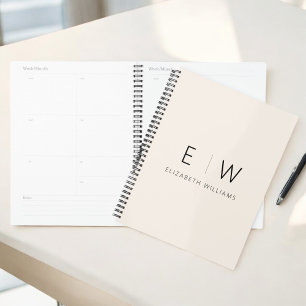 Agenda Nombre del Monograma Minimalista Neutral Elegante