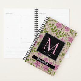 Agenda Nombre del Personalizable del patrón floral rosado