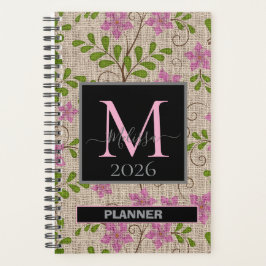 Agenda Nombre del Personalizable del patrón floral rosado