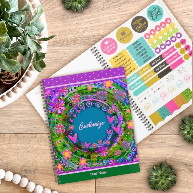 Agenda Nombre del Personalizable floral del corazón rosad (Subido por el creador)