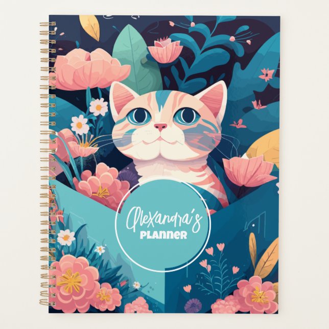 Agenda Nombre del personalizable Gato dulce femenino (Anverso)