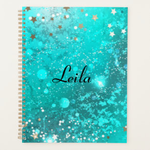 Agenda Nombre del Purpurina verde azulado Blue Sparkly Aq