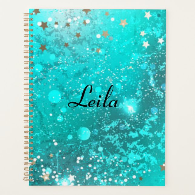 Agenda Nombre del Purpurina verde azulado Blue Sparkly Aq (Anverso)