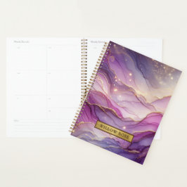 Agenda Nombre Dorado Abstracto Moderno Rosa Purpúreo Chic