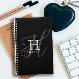 Agenda Nombre elegante con caligrafía monograma negro